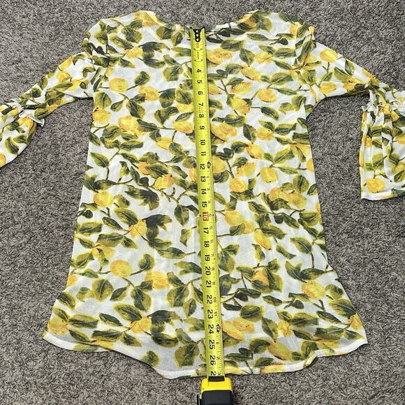 Mishca Sheer Mesh All Over Lemon Print Peplum Top Womens Sz S Stretch Whimsical - Picture 2 of 7